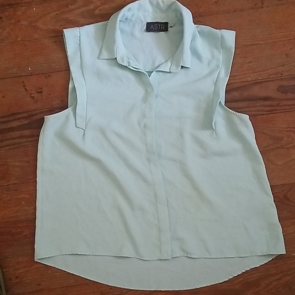 Mint green button up tank with collar